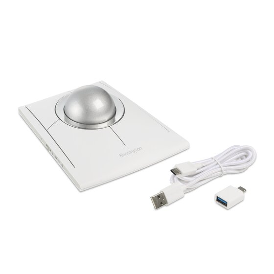 흰색 트랙볼 마우스와 USB 케이블
