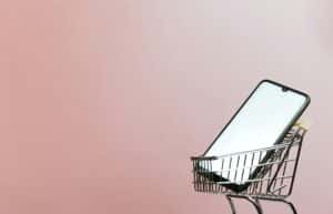 작은 장바구니 속 스마트폰