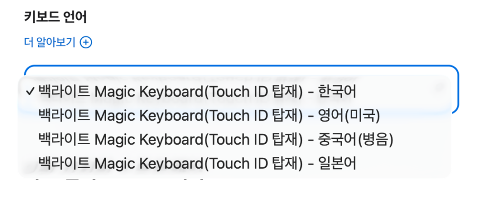 키보드 언어 선택 목록